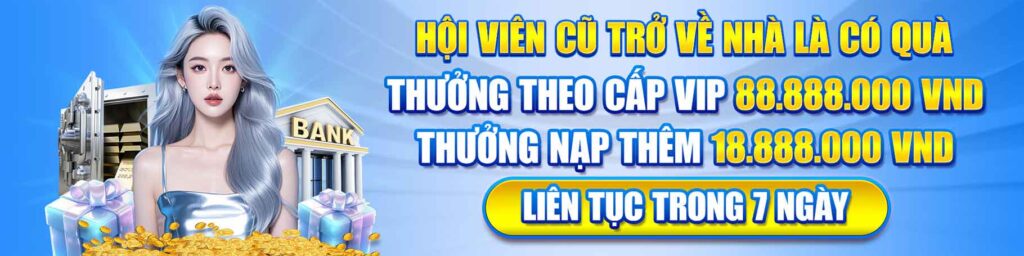 Hội viên cũ trở về nhà là có quà thưởng teo thưởng theo cấp vip 88.888.000vnd